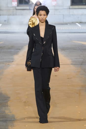 Black women's suit with gold edging