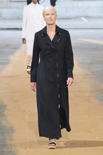 Gabriela Hearst long black trench coat with gold edging SS23