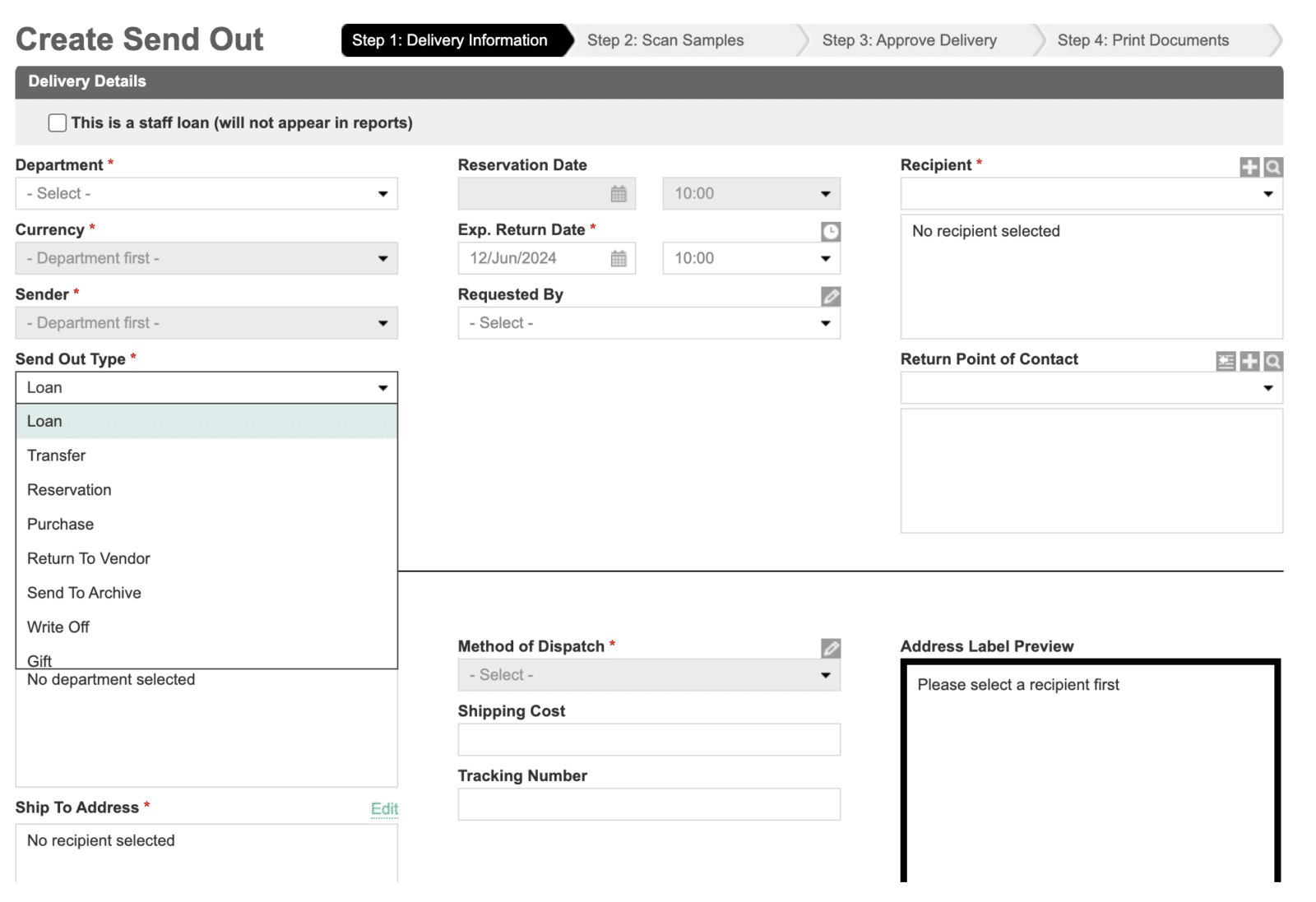 fashion sample tracking software send out options